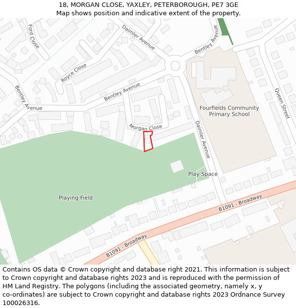 18, MORGAN CLOSE, YAXLEY, PETERBOROUGH, PE7 3GE: Location map and indicative extent of plot