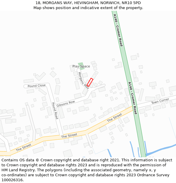 18, MORGANS WAY, HEVINGHAM, NORWICH, NR10 5PD: Location map and indicative extent of plot