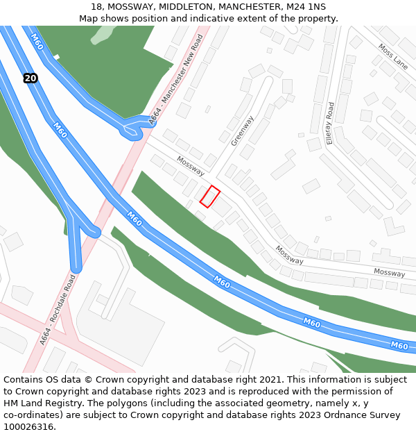 18, MOSSWAY, MIDDLETON, MANCHESTER, M24 1NS: Location map and indicative extent of plot