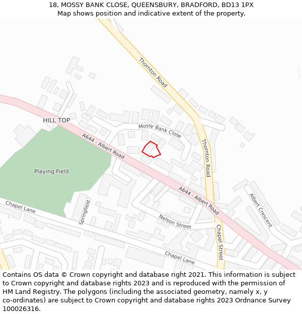 18, MOSSY BANK CLOSE, QUEENSBURY, BRADFORD, BD13 1PX: Location map and indicative extent of plot