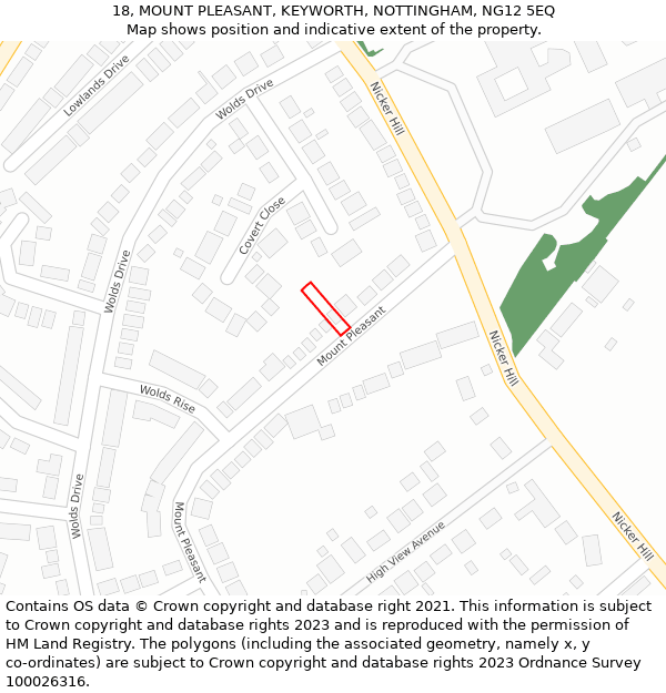 18, MOUNT PLEASANT, KEYWORTH, NOTTINGHAM, NG12 5EQ: Location map and indicative extent of plot