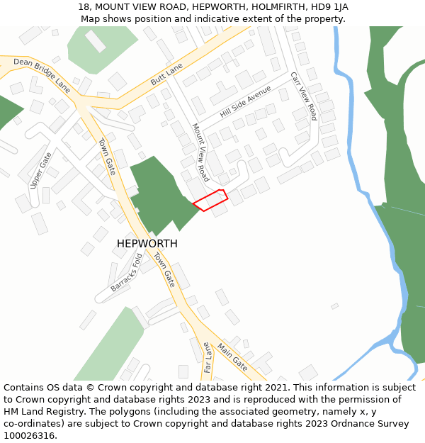 18, MOUNT VIEW ROAD, HEPWORTH, HOLMFIRTH, HD9 1JA: Location map and indicative extent of plot