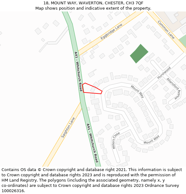 18, MOUNT WAY, WAVERTON, CHESTER, CH3 7QF: Location map and indicative extent of plot