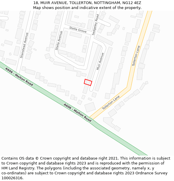18, MUIR AVENUE, TOLLERTON, NOTTINGHAM, NG12 4EZ: Location map and indicative extent of plot