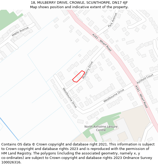 18, MULBERRY DRIVE, CROWLE, SCUNTHORPE, DN17 4JF: Location map and indicative extent of plot