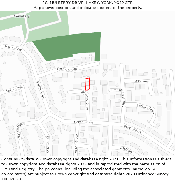 18, MULBERRY DRIVE, HAXBY, YORK, YO32 3ZR: Location map and indicative extent of plot