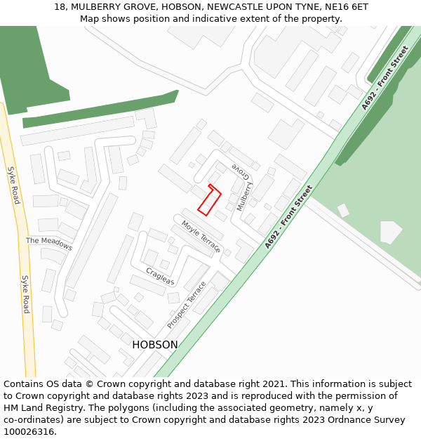 18, MULBERRY GROVE, HOBSON, NEWCASTLE UPON TYNE, NE16 6ET: Location map and indicative extent of plot