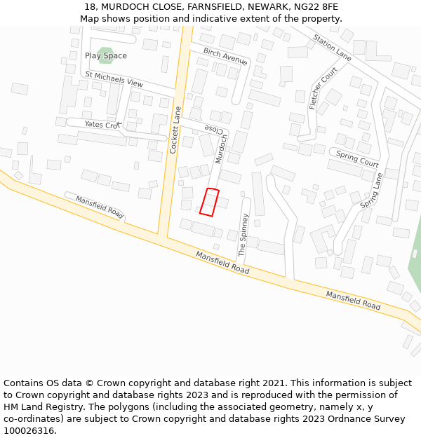 18, MURDOCH CLOSE, FARNSFIELD, NEWARK, NG22 8FE: Location map and indicative extent of plot