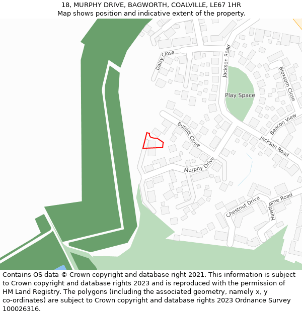 18, MURPHY DRIVE, BAGWORTH, COALVILLE, LE67 1HR: Location map and indicative extent of plot