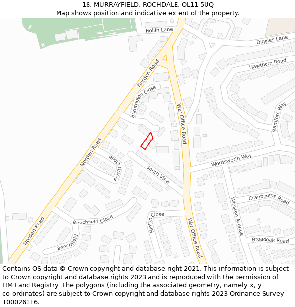 18, MURRAYFIELD, ROCHDALE, OL11 5UQ: Location map and indicative extent of plot