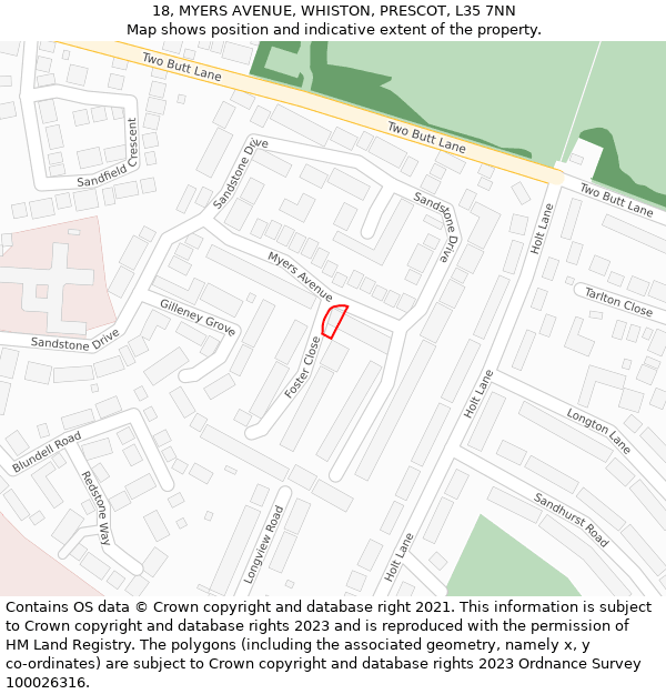 18, MYERS AVENUE, WHISTON, PRESCOT, L35 7NN: Location map and indicative extent of plot