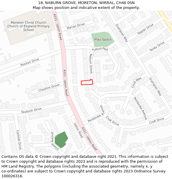 18, NABURN GROVE, MORETON, WIRRAL, CH46 0SN: Location map and indicative extent of plot