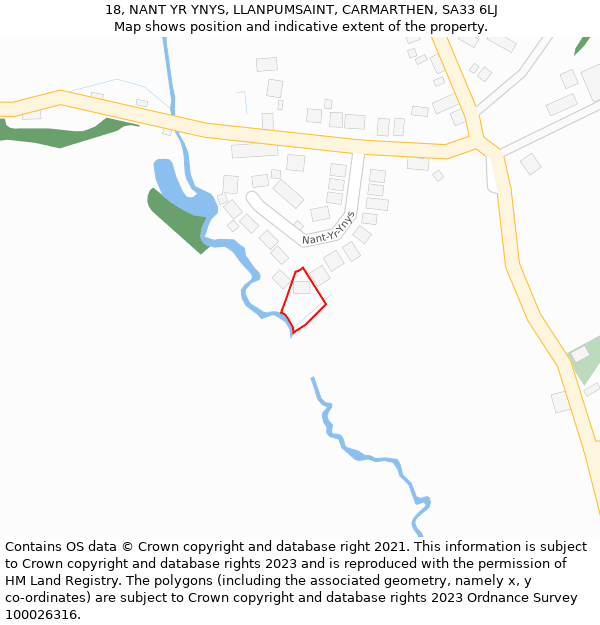 18, NANT YR YNYS, LLANPUMSAINT, CARMARTHEN, SA33 6LJ: Location map and indicative extent of plot