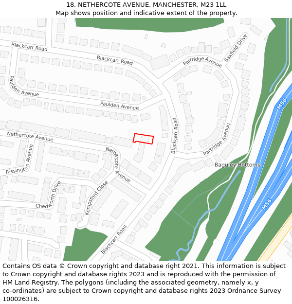 18, NETHERCOTE AVENUE, MANCHESTER, M23 1LL: Location map and indicative extent of plot