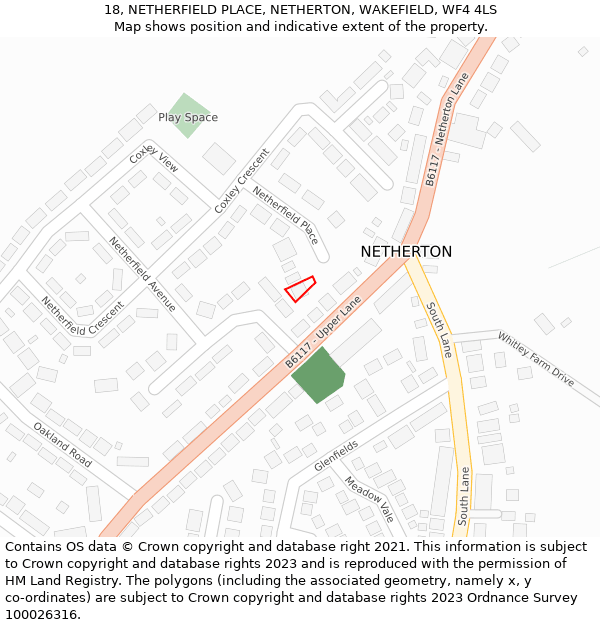 18, NETHERFIELD PLACE, NETHERTON, WAKEFIELD, WF4 4LS: Location map and indicative extent of plot