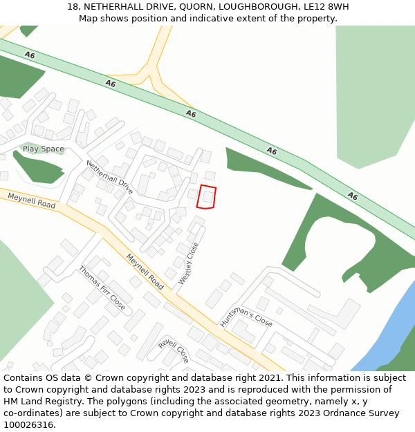 18, NETHERHALL DRIVE, QUORN, LOUGHBOROUGH, LE12 8WH: Location map and indicative extent of plot