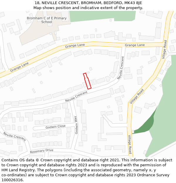 18, NEVILLE CRESCENT, BROMHAM, BEDFORD, MK43 8JE: Location map and indicative extent of plot