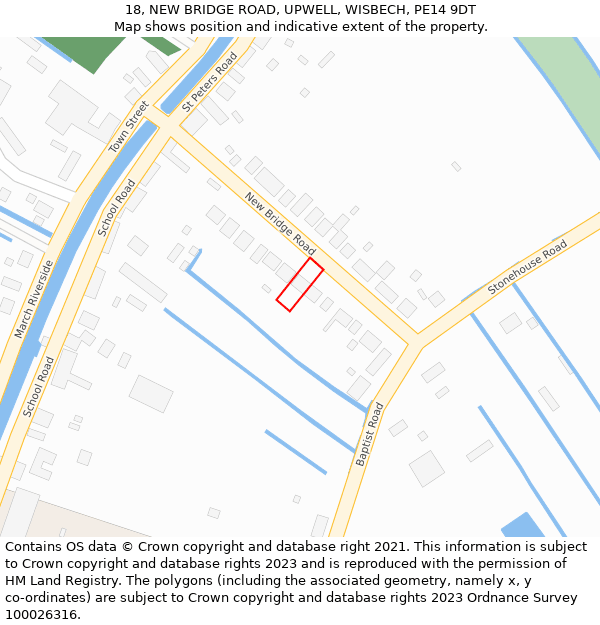 18, NEW BRIDGE ROAD, UPWELL, WISBECH, PE14 9DT: Location map and indicative extent of plot