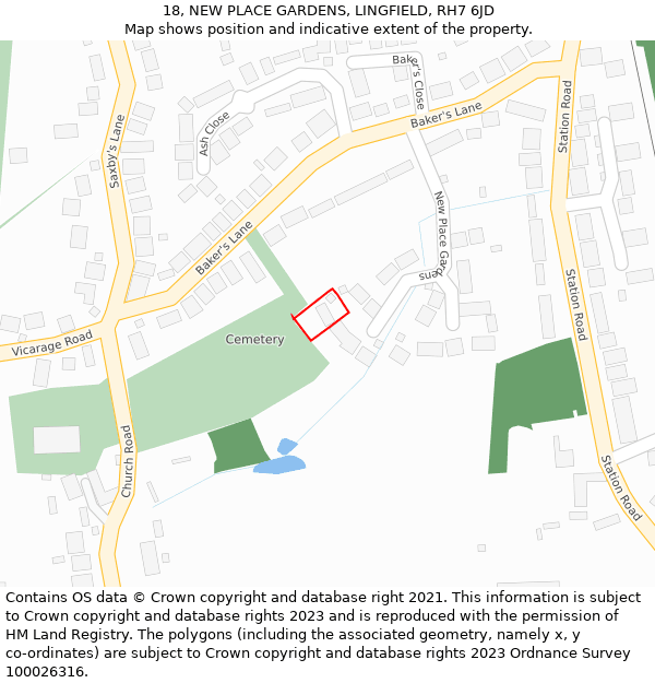 18, NEW PLACE GARDENS, LINGFIELD, RH7 6JD: Location map and indicative extent of plot