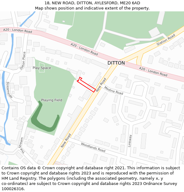 18, NEW ROAD, DITTON, AYLESFORD, ME20 6AD: Location map and indicative extent of plot