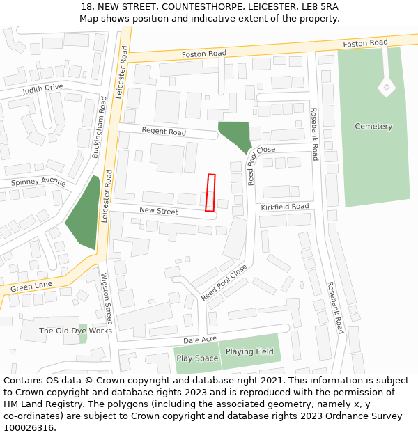 18, NEW STREET, COUNTESTHORPE, LEICESTER, LE8 5RA: Location map and indicative extent of plot