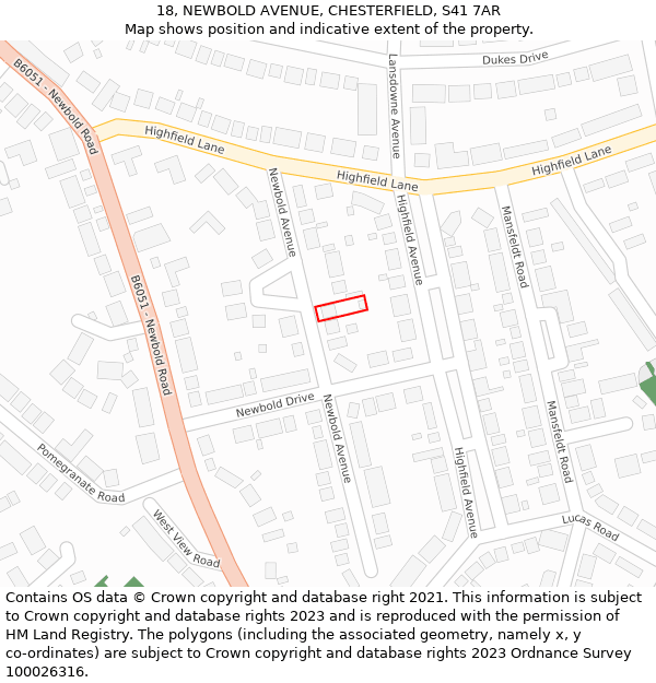 18, NEWBOLD AVENUE, CHESTERFIELD, S41 7AR: Location map and indicative extent of plot