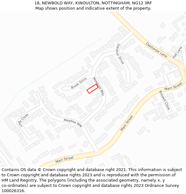 18, NEWBOLD WAY, KINOULTON, NOTTINGHAM, NG12 3RF: Location map and indicative extent of plot