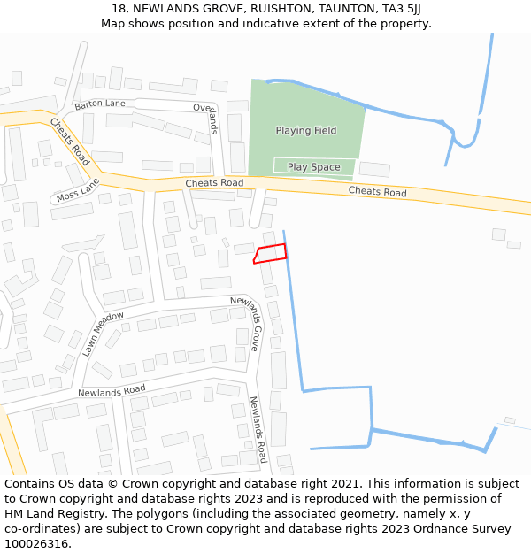 18, NEWLANDS GROVE, RUISHTON, TAUNTON, TA3 5JJ: Location map and indicative extent of plot