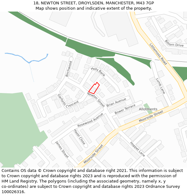 18, NEWTON STREET, DROYLSDEN, MANCHESTER, M43 7GP: Location map and indicative extent of plot