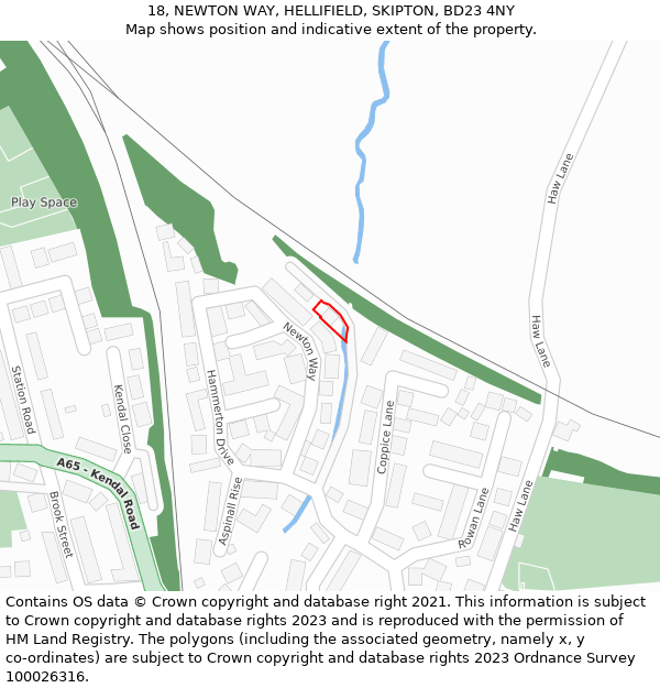 18, NEWTON WAY, HELLIFIELD, SKIPTON, BD23 4NY: Location map and indicative extent of plot