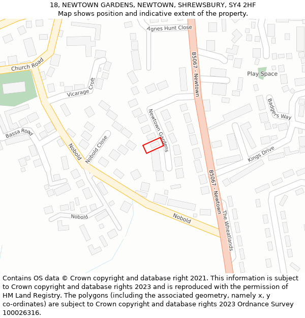 18, NEWTOWN GARDENS, NEWTOWN, SHREWSBURY, SY4 2HF: Location map and indicative extent of plot