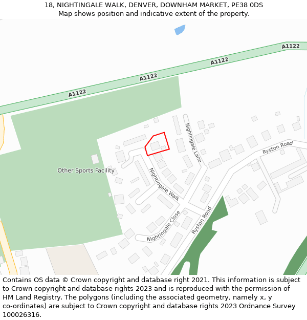 18, NIGHTINGALE WALK, DENVER, DOWNHAM MARKET, PE38 0DS: Location map and indicative extent of plot