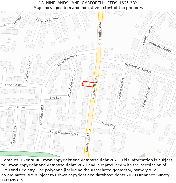 18, NINELANDS LANE, GARFORTH, LEEDS, LS25 2BY: Location map and indicative extent of plot