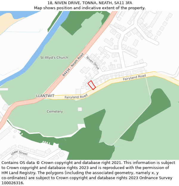 18, NIVEN DRIVE, TONNA, NEATH, SA11 3FA: Location map and indicative extent of plot