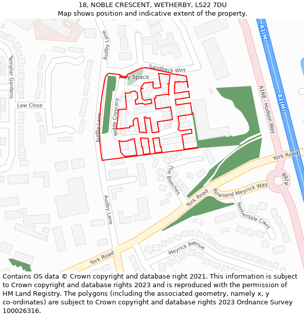18, NOBLE CRESCENT, WETHERBY, LS22 7DU: Location map and indicative extent of plot