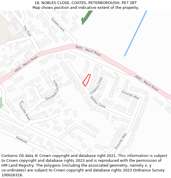 18, NOBLES CLOSE, COATES, PETERBOROUGH, PE7 2BT: Location map and indicative extent of plot