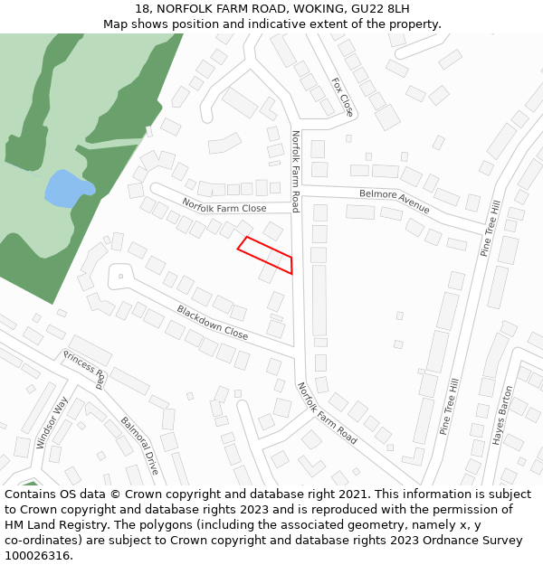 18, NORFOLK FARM ROAD, WOKING, GU22 8LH: Location map and indicative extent of plot