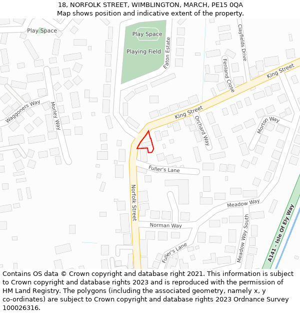18, NORFOLK STREET, WIMBLINGTON, MARCH, PE15 0QA: Location map and indicative extent of plot
