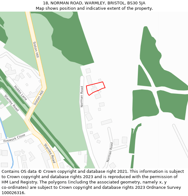 18, NORMAN ROAD, WARMLEY, BRISTOL, BS30 5JA: Location map and indicative extent of plot