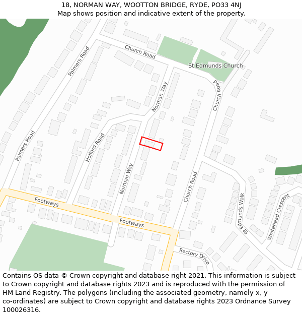 18, NORMAN WAY, WOOTTON BRIDGE, RYDE, PO33 4NJ: Location map and indicative extent of plot