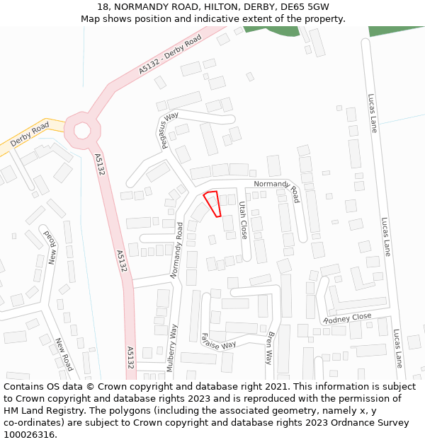 18, NORMANDY ROAD, HILTON, DERBY, DE65 5GW: Location map and indicative extent of plot