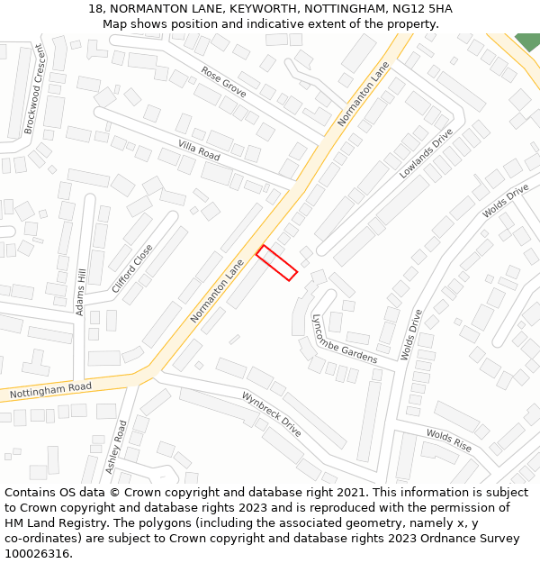 18, NORMANTON LANE, KEYWORTH, NOTTINGHAM, NG12 5HA: Location map and indicative extent of plot