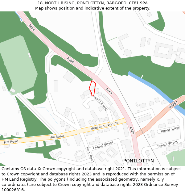 18, NORTH RISING, PONTLOTTYN, BARGOED, CF81 9PA: Location map and indicative extent of plot