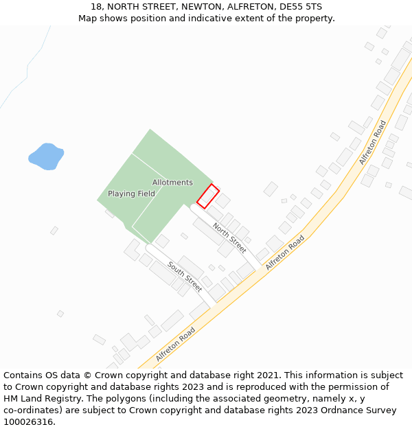18, NORTH STREET, NEWTON, ALFRETON, DE55 5TS: Location map and indicative extent of plot