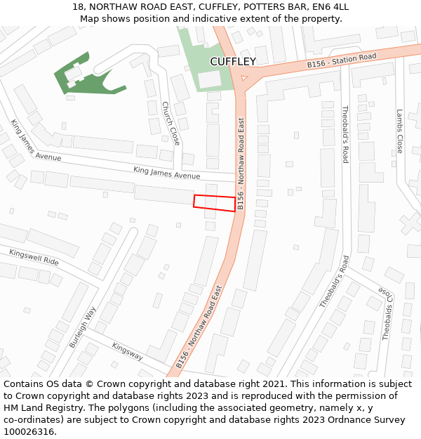 18, NORTHAW ROAD EAST, CUFFLEY, POTTERS BAR, EN6 4LL: Location map and indicative extent of plot