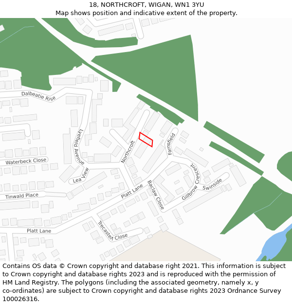 18, NORTHCROFT, WIGAN, WN1 3YU: Location map and indicative extent of plot