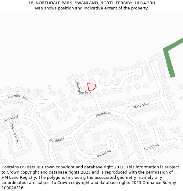 18, NORTHDALE PARK, SWANLAND, NORTH FERRIBY, HU14 3RH: Location map and indicative extent of plot