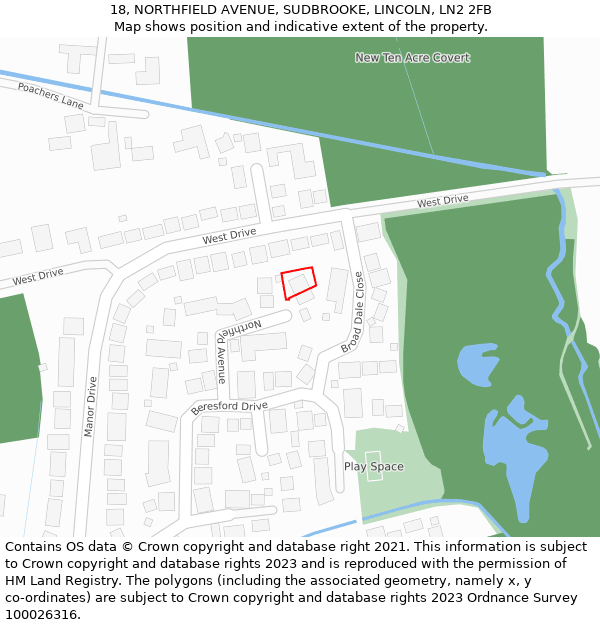 18, NORTHFIELD AVENUE, SUDBROOKE, LINCOLN, LN2 2FB: Location map and indicative extent of plot