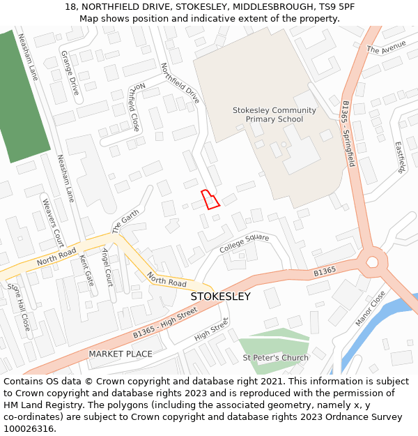 18, NORTHFIELD DRIVE, STOKESLEY, MIDDLESBROUGH, TS9 5PF: Location map and indicative extent of plot