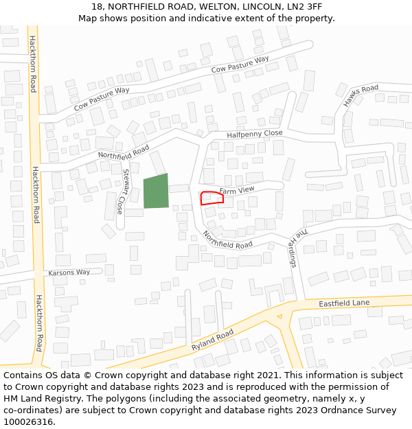 18, NORTHFIELD ROAD, WELTON, LINCOLN, LN2 3FF: Location map and indicative extent of plot